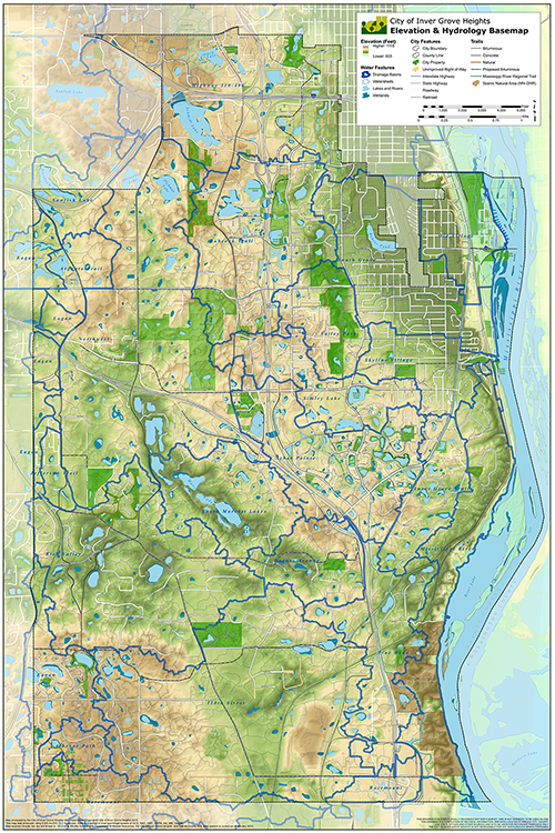 Elevation and Hydrography Wall Map
