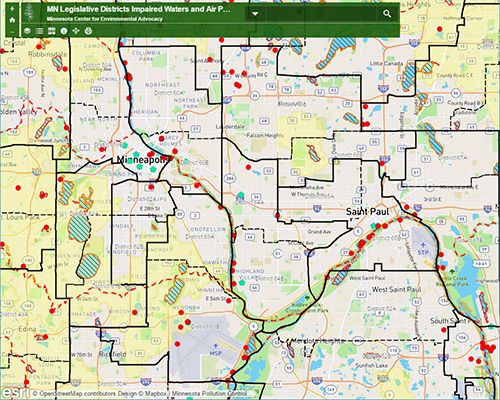 Screenshot of Impaired Waters and Air Pollution by Legislative District Web Map