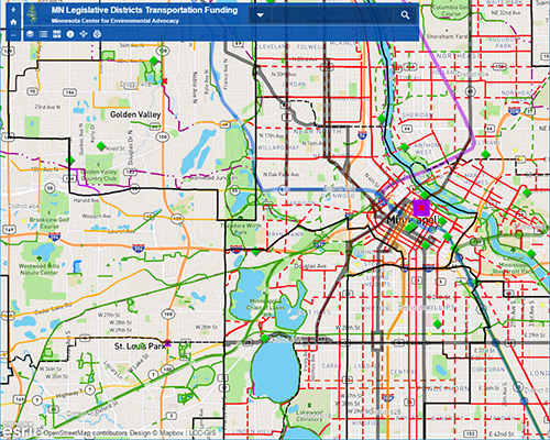 Screenshot of Pedestrian and Transportation Infrastructure Funding by Legislative District Web Map