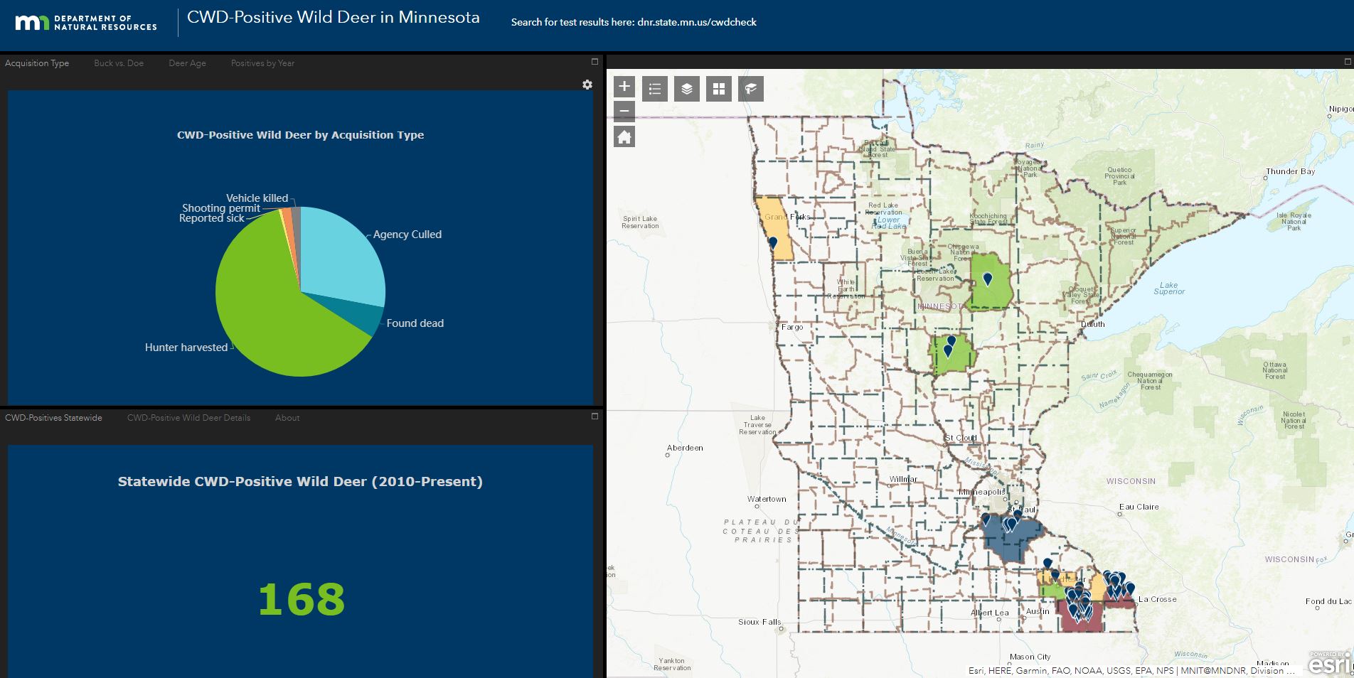 Screenshot of CWD-Positive Wild Deer im Minnesota Dashboard