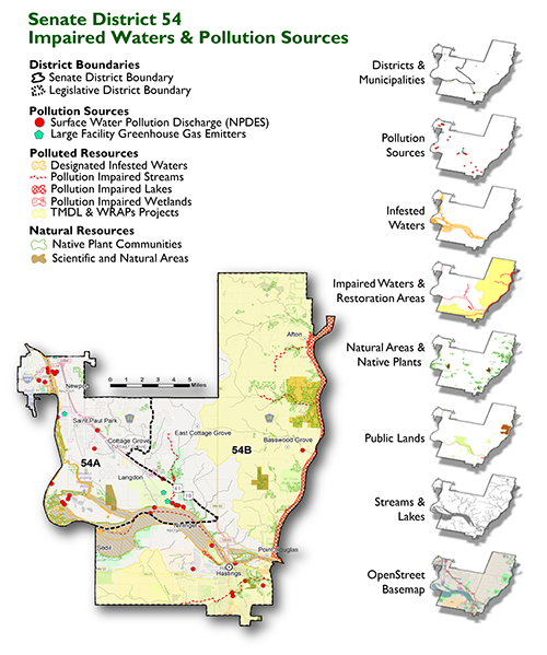 Map of Minnesota Senate District 54 Impaired Waters