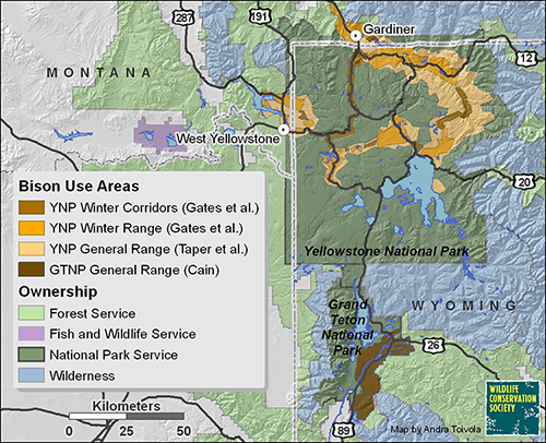 Map of Bison Use Areas in Yellowstone National Park