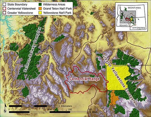 Simple Web Map Showing the Greater Yellowstone Ecosystem Mountain Ranges